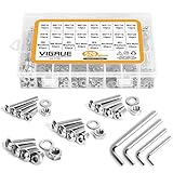 VIGRUE 520PCS M3 M4 M5 M6 A2-70 Edelstahl-Sechskopf-Knopf Schrauben Edelstahlschrauben Innensechskant Maschinenschrauben Schraube Muttern und Unterlegscheiben Sortiment Kit mit Aufbewahrungsbox